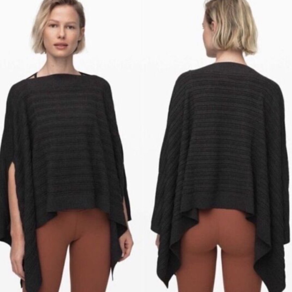 Lululemon Forward Flow Poncho Dark Gray Yak Wool Blend Knit Wrap OS Perfect‎ LK